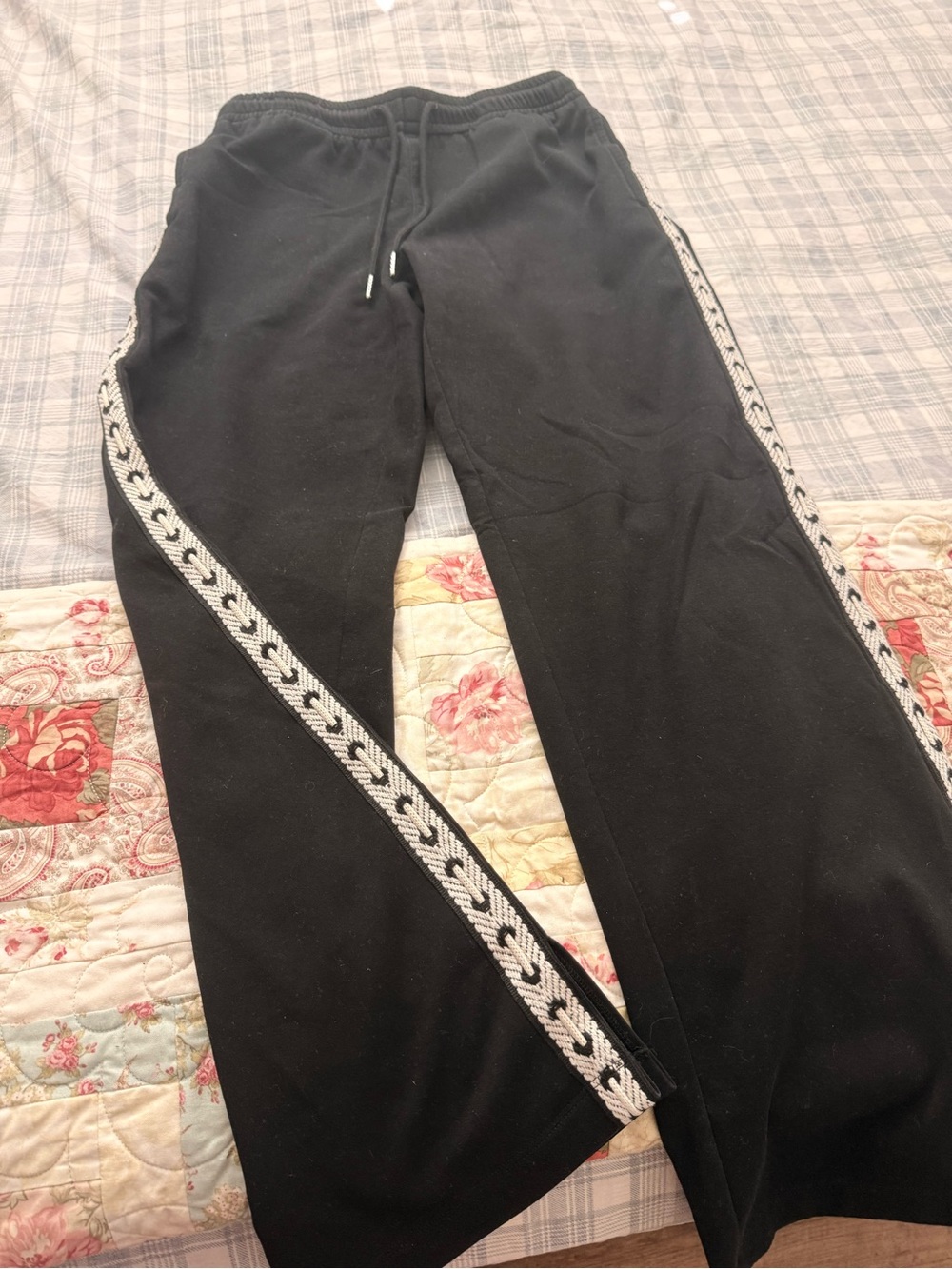 Black Track Pants with White/Black Side Tape